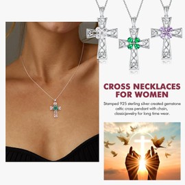 DAYBYDAY Celtic Cross with Emerald Necklace Women May Birthstone Necklace Sterling Silver Irish Cross Necklace Religious Celtic Jewelry