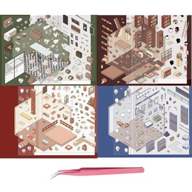 4PCS 3D House Stickers,Fun DIY Stickers Scene,DIY 3D House Stickers,Scene Stickers,Coffee Shops, bookstores, Restaurants, supermarkets Suitable for Adults and Children to Relieve Stress