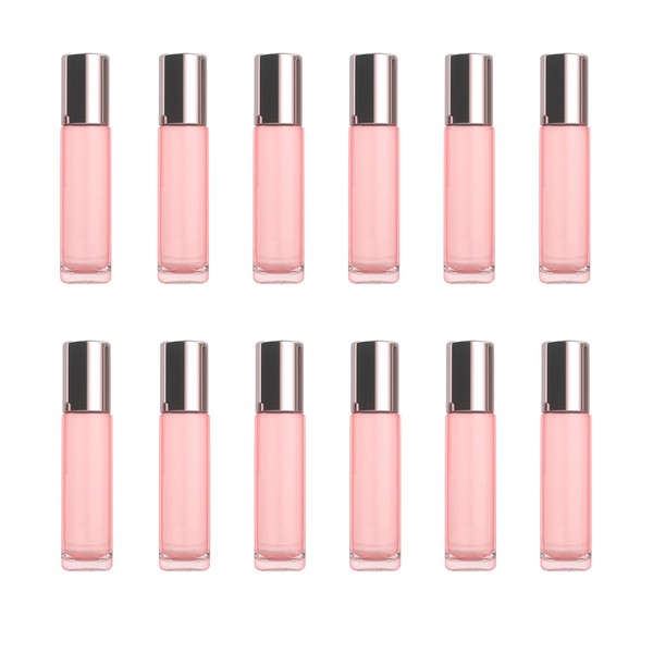 12 Pack Pink Glass Roller Bottles 10ml Essential Oil Roll