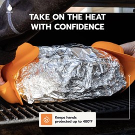 Drip EZ BBQ Grill Mitts - Heat Resistant up to 480°F - Durable Silicone for Grill Oven and Stove - Slip On Multipurpose - Dishwasher Safe