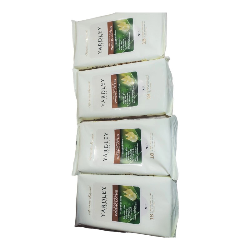 Yardley London Disposable Washcloths (4) 18ct Large Wipes Aloe Chamomile