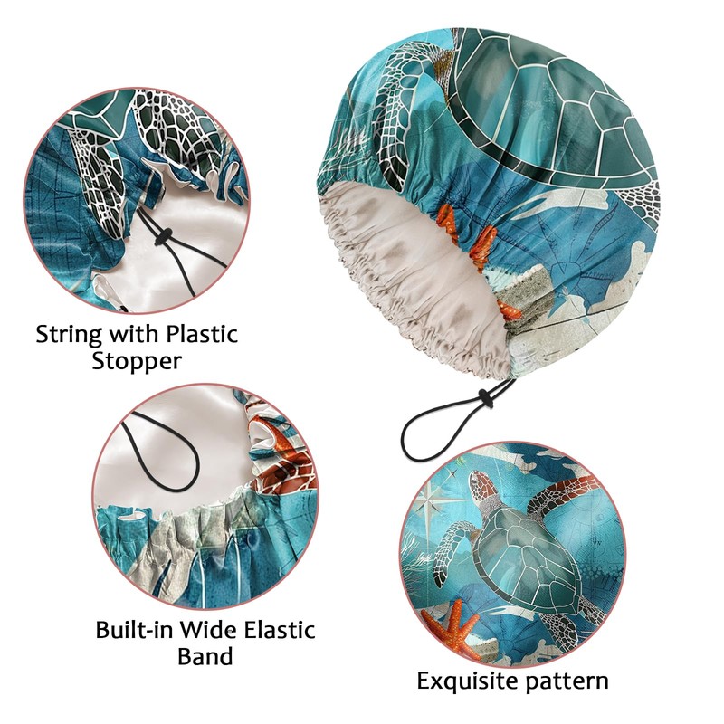 Cabreche Luxury Shower Cap Satin Silk Lined Adjustable Elastic Reusable