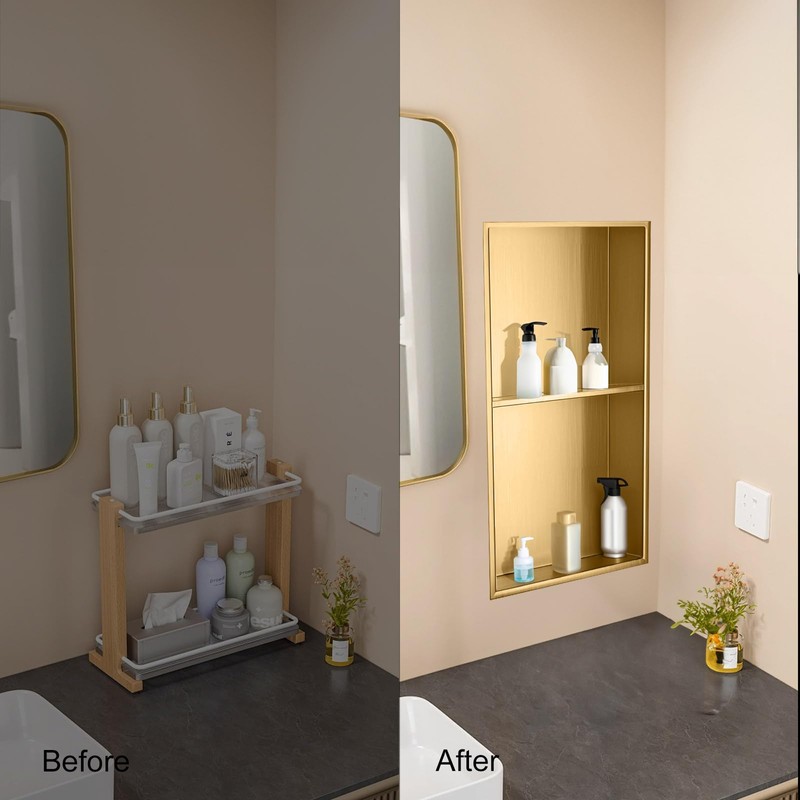 SaniteModar Shower Niche 12" X 24", Brushed Gold Stainless Steel