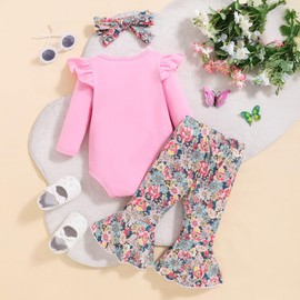 Zupora Newborn Baby Girl Clothes Long Sleeve Romper Letter Tops Flare Pants Infant Fall Outfits Birthday Clothing Set
