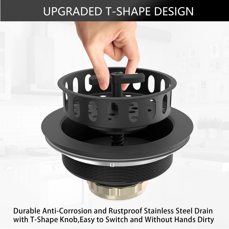 EXAKEY Black Sink Drain 3-1/2 Inch Kitchen Sink Drain Strainer