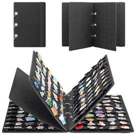 PACMAXI Pin Display Book - Flip-Page Enamel Pin Collection with 4 Pages, Hold up to 200 Pins, Portable Pin Binder for Brooch Collections (Accessories Not Included)(Black) (Black-4 Pages)