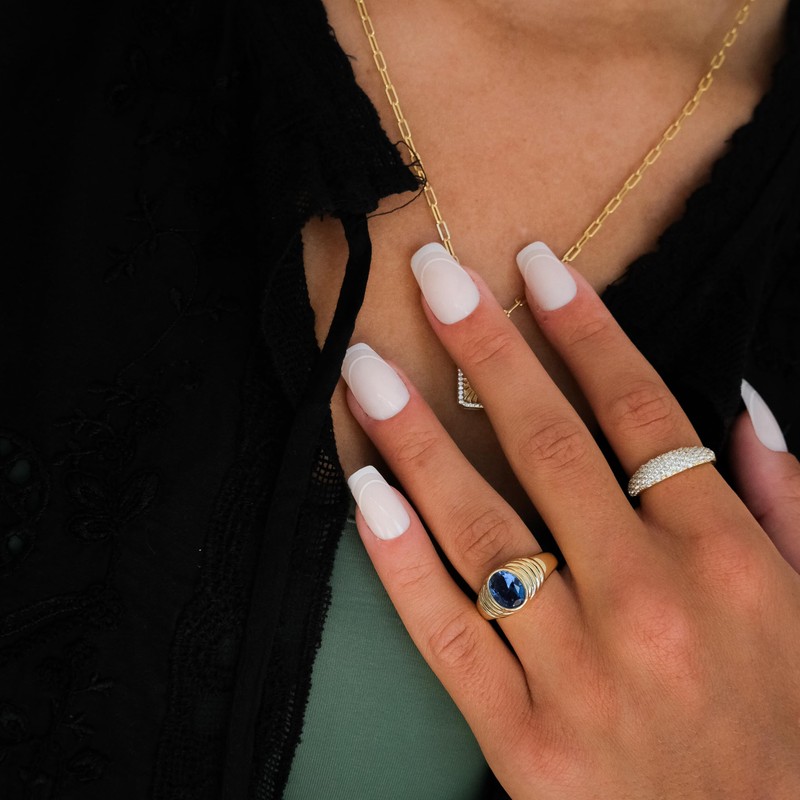 Aurelia Mae Womens Chunky Gold Ring | Sapphire Oval Cubic