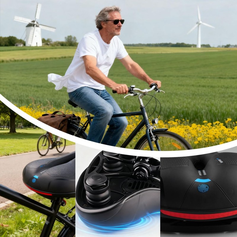 Oupados Comfortable Ergonomic Bicycle Saddle Gel Saddle Men's Women's Wide