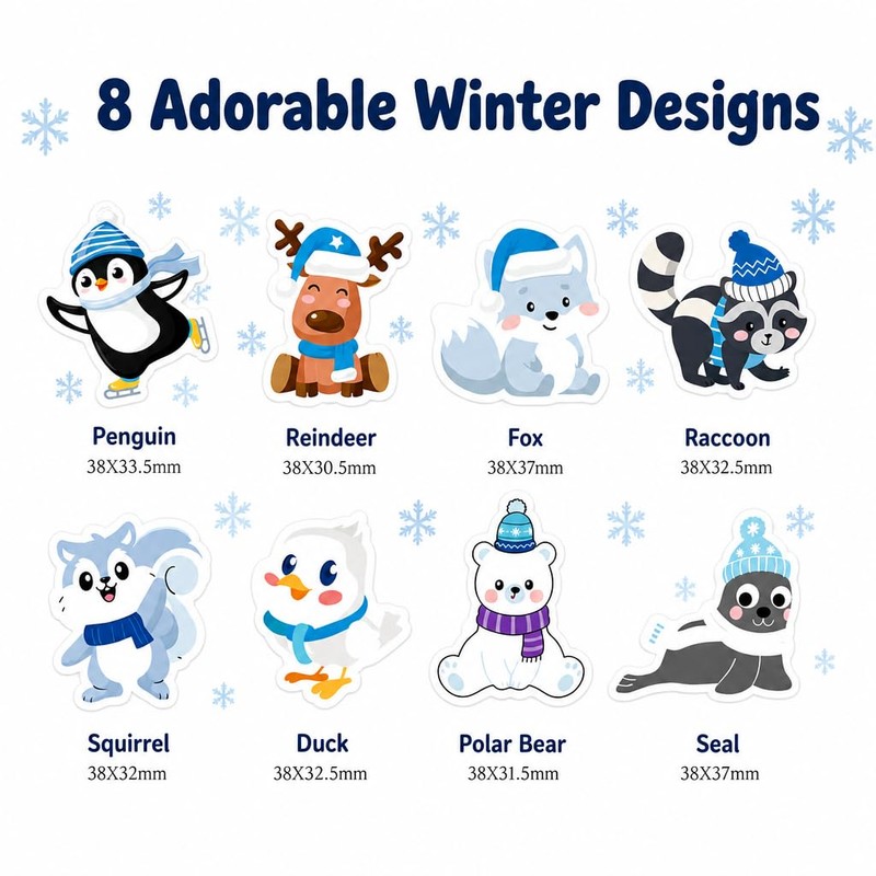 1.5 inches 500pcs Winter Animal Stickers Roll, Christmas Envelope Seals