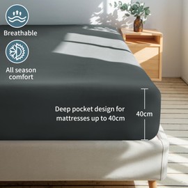 Tifschlaf Double Fitted Sheet Deep - Dark Grey Bed Sheet Extra Deep Pocket 16 inch (40 cm), Soft Brushed Microfiber Mattress Bottom Bedding Sheet, 135x190cm