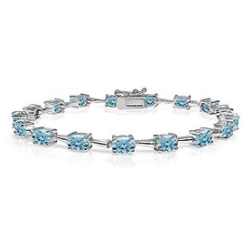 GemStar USA Sterling Silver Light Blue 6x4mm Oval-Cut Crystal Classic Link Tennis Bracelet