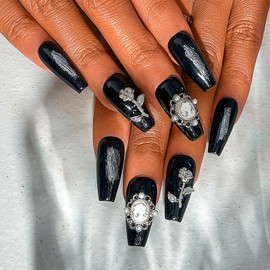 Sethexy Purple Rhinestone Luxury Handmade Fake Nail Long Coffin Press on Nails 3D Crystals False Nail Salon Durable Quality Nails for Women and Girls (1)