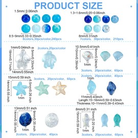 PH PandaHall 750pcs Blue Glass Beads 30 Styles Ocean Sea Beads 8mm Round Crystal Bead Starfish Turtle Bead for Jewelry Making Summer Boho Bracelets Necklaces Earring