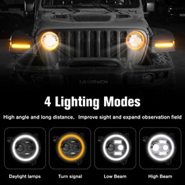 LitMiRaCle LED Headlights For 2018-2023 Jeep Wrangler JL/Gladiator JT Accessories, Anti Flicker DOT Approved High Low Sealed Beam DRL with Yellow Turn Signal Light, 2PCS