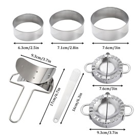 Voittozege 7 Pcs Dumpling Maker Dumpling Press Mold Tool, Stainless Steel Dumpling Mold Set and Cutter Dumpling Press Molds Ravioli Dumpling Mold Dumpling Skin Maker Stuffing Spoon Flour Ring Cutter