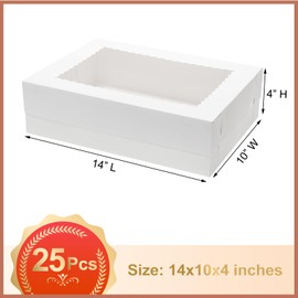 Mefleet Mefleet 25pcs 14x10x4 Rectangle Cake Boxes with Window - Quarter Sheet Bakery Boxes for Donuts, Cookies, Cupcakes, Pastry Baking Pie Treat Packaging White Large