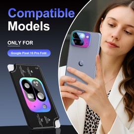 Pixel 10 Pro Fold Camera Protective Film for KISMER 9H Hardness Sapphire Glass Aurora Color with Application Tray Kit No Flash Interference Pixel10 pro fold Camera Film Lens Protector, Colorful