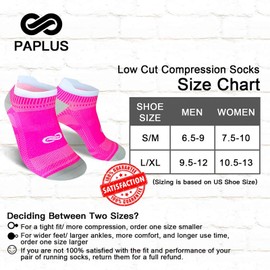 PAPLUS Ankle Compression Sock for Men and Women 2/4/6 Pairs, Low Cut Compression Running Sock with Ankle Support, Pink (2 Pairs), Large-X-Large