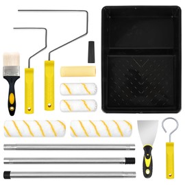 12 Pieces Paint Roller Set with Extension Pole, Professional Paint Rollers and Trays Sets, 9 inch Painting Roller Set, Paint Brush - Rollers Kit for Painting Walls, Edges & Ceilings