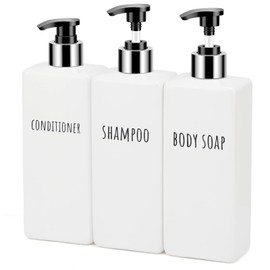 Segbeauty Soap Dispenser, 3 Pieces 500 ml Soap Dispenser Set with Labels for Shampoo, Conditioner, Body Soap, Shampoo Bottles for Filling for Kitchen and Bathroom, White
