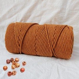 Macrame Cord 3mm 109 Yards Caramel 1 Pack,Natural Cotton Rope for Colored Macrame Knitting, 4 Strands Twist Cotton Rope Macrame 3mm for Beginner Handmade Colored Wall Hanging Weaving Tapestry