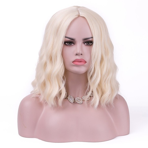Rosa Star Short Wavy Synthetic Wigs for Women Blonde Hair Wig Synthetic Heat Resistant Fiber Hair Wigs(613#)