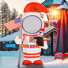 Inflatable Christmas Yard Decorations Blow Ups Red Astronaut Spaceman with Penguin for Holiday Inflate Lighted Xmas Santa with Frag Inflate Themed Party Ornaments