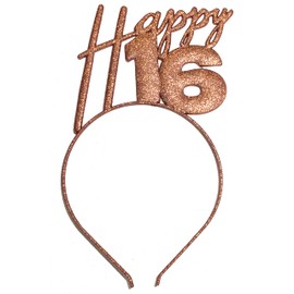RhinestoneSash 16th Birthday Rose Gold Headband - Happy 16 Sparkle Rose Gold Birthday Tiara - 16th Birthday Photo Prop, Hair Accessory & Gift HdBd(HAP16) RSG