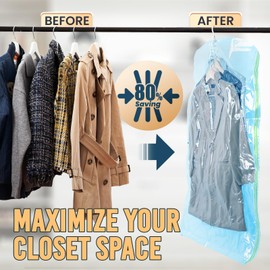 TAILI Hanging Vacuum Storage Space Saver Bags for Clothes, Vacuum Sealer Bags for Clothing, Home Organizers, Blue, 2 Long 2 Short