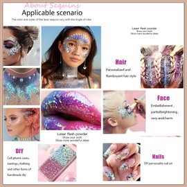 Body Glitter Gel, Face Glitters Body Gel Sequins Shimmer Liquid Eyeshadow, Chunky Glitter for Face Hair Nails, Holographic Cosmetic Laser Powder Festival Glitter Makeup 50ml (Crystal Color)