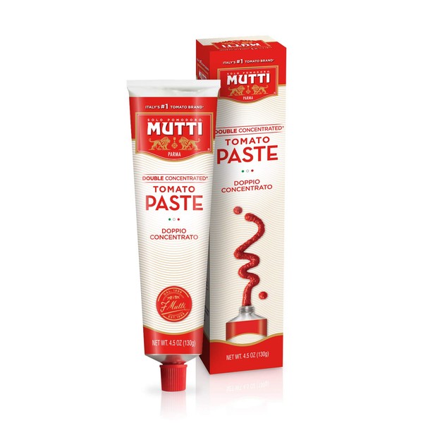 Mutti — 4.5 oz. 4 Pack of Double Concentrated Tomato Paste - Tube (Doppio Concentrato) from Italy’s #1 Tomato Brand. Adds rich flavor to recipes calling for Tomato Paste.