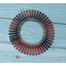 Sowaka 4 Pcs Circular Stretch Comb Plastic Black Brown Circle Spring Headband Flexible Hair Wrap Holder Hair Comb for Women Girls Outgoing Sports Hair Accessories (Round - Multi Color)