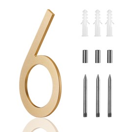 10 Inch Metal House Numbers For outside Gold, Large Address Numbers For House Outside Floating,Large Modern House Numbers For Outside Gold Floating Mount Flush Mount Aluminum Home Address Numbers 6