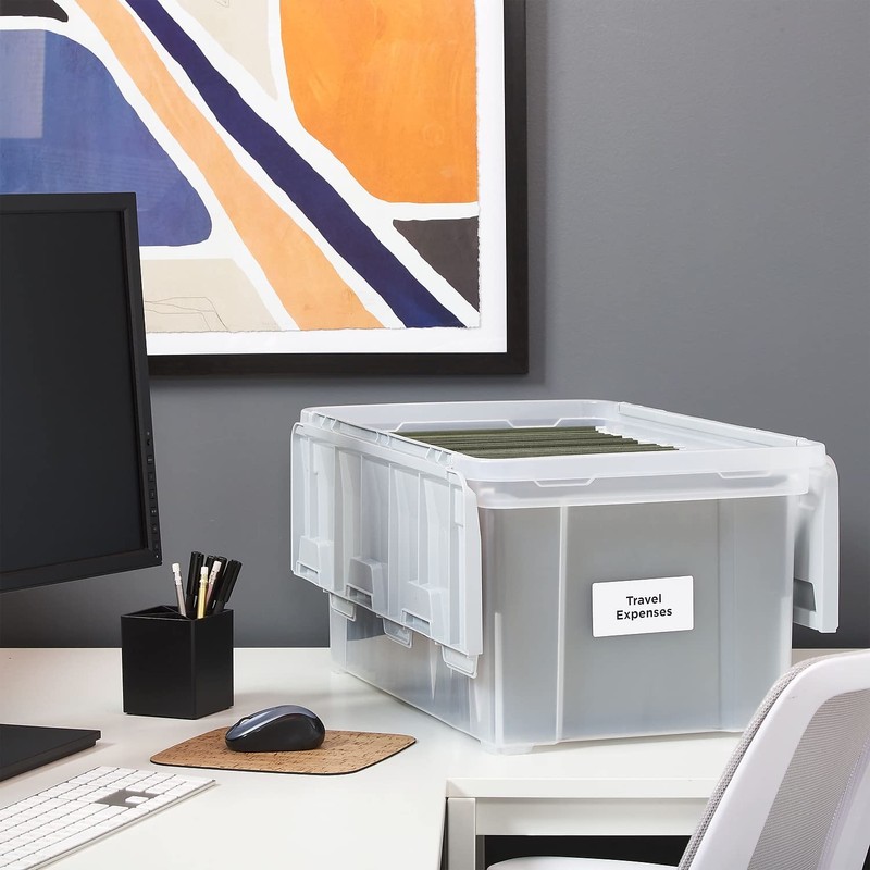 STAPLES Hanging File Folder Box, Storage Bin Organizer, Wing Lid,