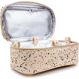 SoYoung Beauty Poche l elegante y moderno estuche de maquillaje aislado, lavable a máquina, sin PVC, ftalatos, plomo y BPA, Lino/Blancos, Salpicaduras