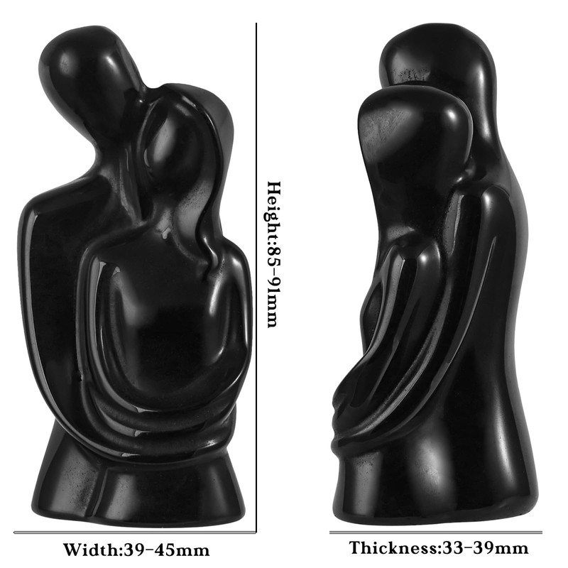 Rockcloud Natural Black Obsidianl Hugging Couple Statue Romantic Love Stone