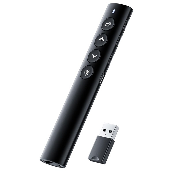 SunnyOcean Wireless Presenter– Aluminum Alloy Rechargeable PowerPoint Clicker with Red