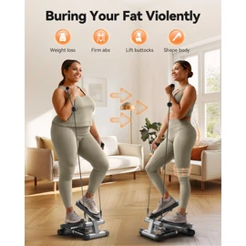 Niceday Steppers for Exercise, Mini Stair Stepper with Resistance Bands at Home Workout Equipment with 300LBS Loading Capacity, Hydraulic Fitness Stepper with LCD Monitor Sliver Gray