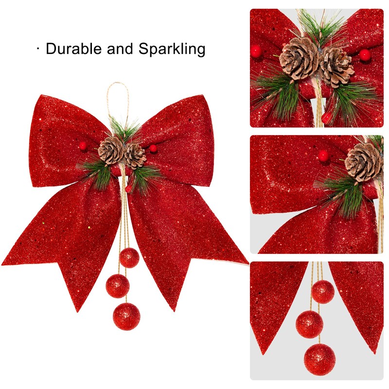 Whaline 2 x 25 x 30 cm Glitter Bow Christmas