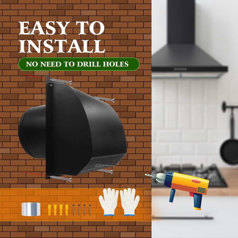 10 Inch Black Hooded Wall Vent Cover with Screen and