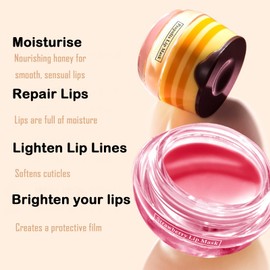 Lip Sleeping Mask Lip Mask Skincare Lip Balm Set,2 Pcs Honey+Strawberry Bee Balm Moisturizing Lip Mask for Day&Night Lip Care,Repair,Prevent Dry Crack,Lip Line Reducing,Clearing Dead Skin