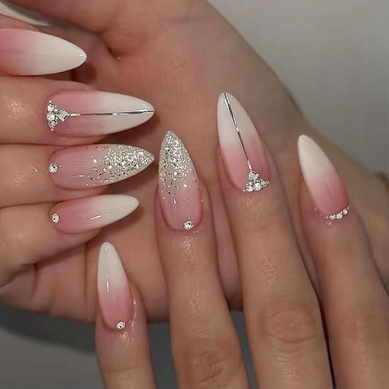 Giyehehi 24 Press-On Ombre False Nails, Medium Almond Shape, with