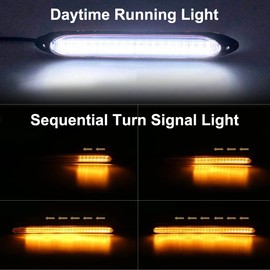 Exterior Car LED Lights, 2Pcs Flexible Daytime Running Light Strip Waterproof Auto Headlight Sequential White Turn Signal Yellow Led Light, 9.25 Inches