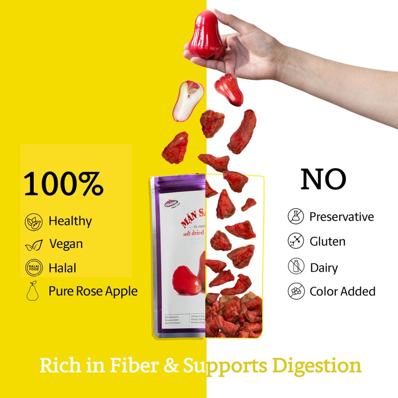 Vinamit Soft Dried Rose-Apple | Dried Plums 3.5 oz Bag