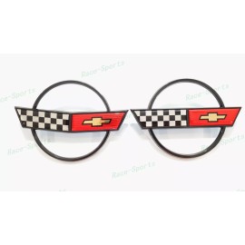 AUTO Black Red Front Nose Hood Rear Gas Lid Cross Flags Emblem 1984-1996 C4 Corvette
