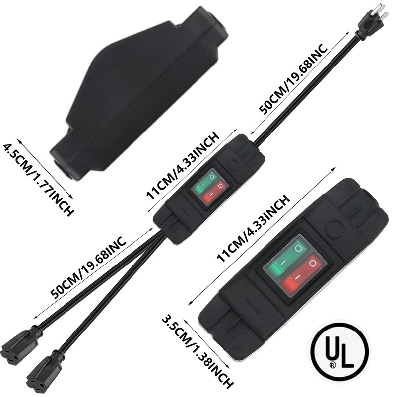 [UL Listed] 2 Way Extension Cord with On/Off LED Switch,