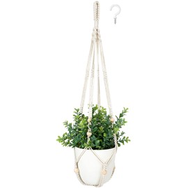 Mkono Fake Hanging Plant with Pot, Hanging Plants Artificial Decor Macrame Plant Hanger with Faux Plant Greenery Boho Hanging Planter for Home Bedroom Bathroom Office Decoration