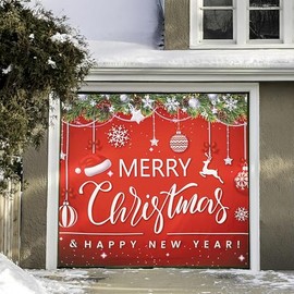 Evergreen Christmas Garage Door Cover Merry Christmas | Fits Standard Single Garage Door Size 6.5' x 6' | Large Home Banner Sign for Winter Indoor Outdoor Wall Door House Party Decor