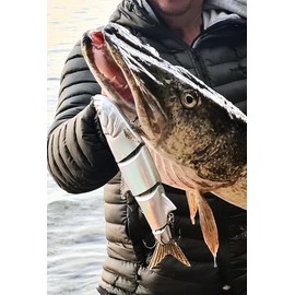 FISHN® TRAWL27 - XL Swimbait, Magnetic Top Hook System, Diving Depth: 2-5 Metres, 27 cm, 218 g, Slow Sinking, 3 Taking Points, Large Towing Bait for Pike Fishing (TRAWL27 Blue Star)