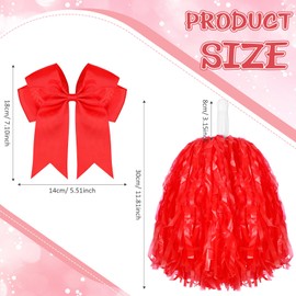 Knitgrip 4 Pcs 10" Cheerleading Pom Poms Large Cheerleader Hair Bow for Girl Set Cheer Pompoms Cheerleading Accessories for Dance Sports Events Party Basketball Football Team(Red)